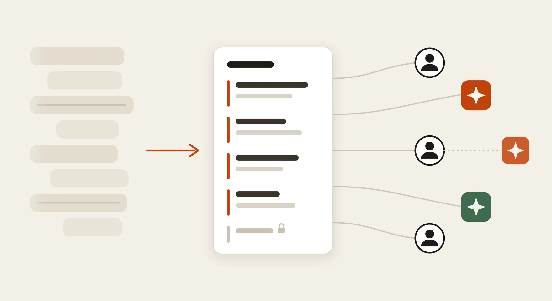 Illustration: a noisy chat thread fades out on the left; on the right, people and agents connect to one shared project with goals, memory, to-dos and a library